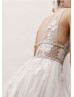 Bohemian Inspired V Neck Gray Lace Tulle Sexy Wedding Dress